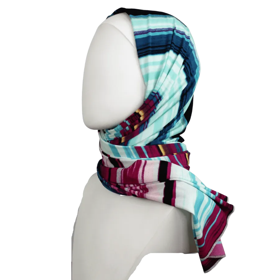 A Burst of Joyful Stripes Smooth  Patterned Jersey Hijab  - Soft & Cool "Zibde Feel"