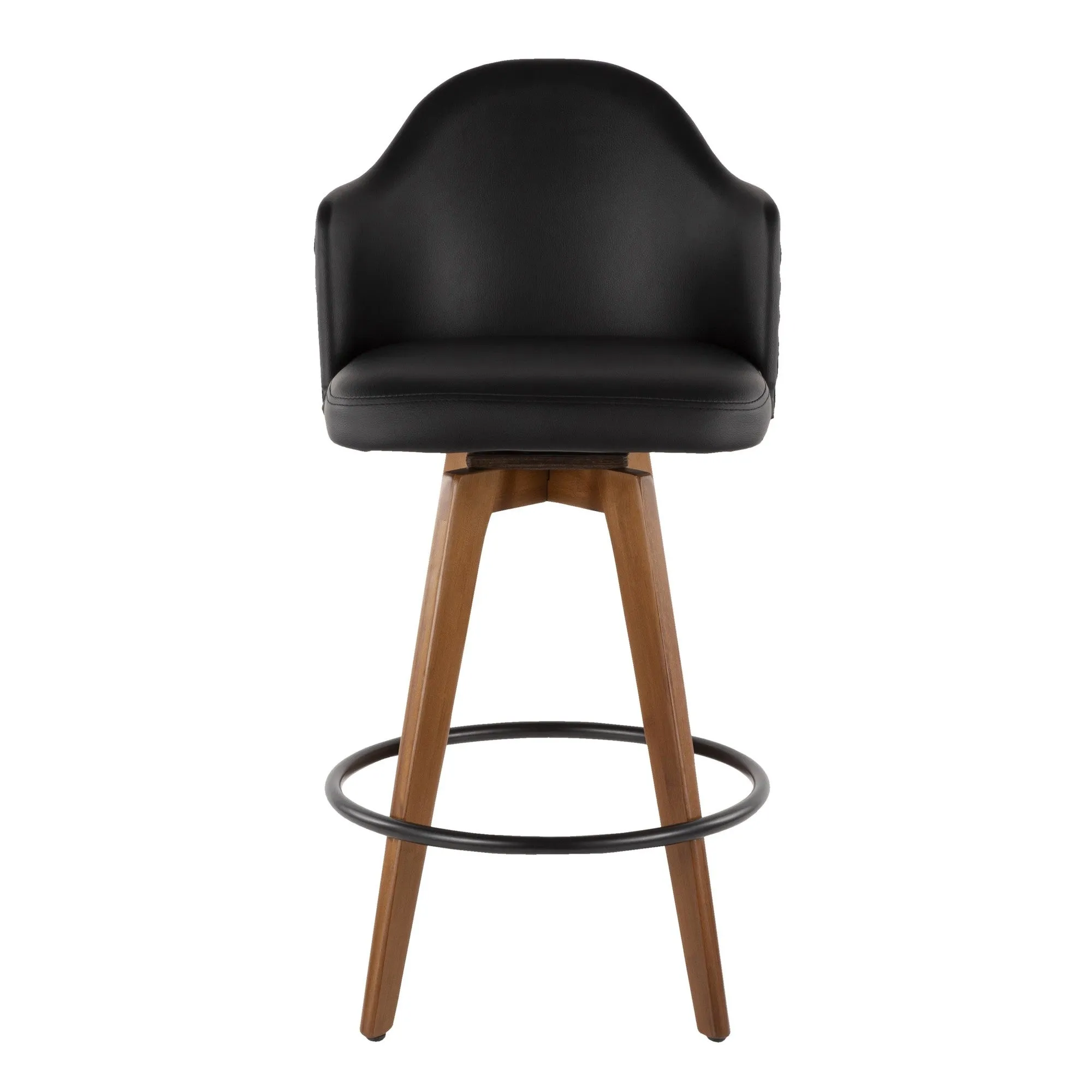 Ahoy Mid-Century Counter Stool in Walnut and Black Faux Leather by LumiSource