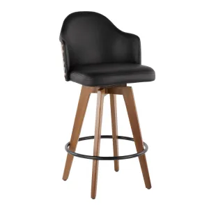 Ahoy Mid-Century Counter Stool in Walnut and Black Faux Leather by LumiSource