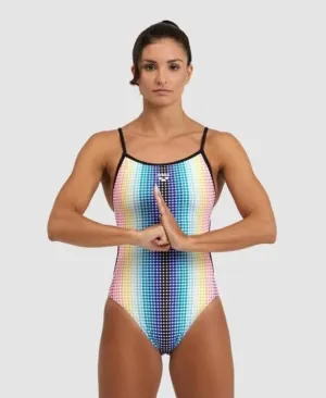 arena Women's Circle Stripe Lace Back One Piece Swimsuit