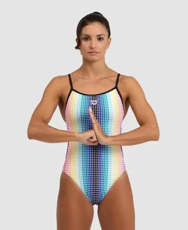 arena Women's Circle Stripe Lace Back One Piece Swimsuit