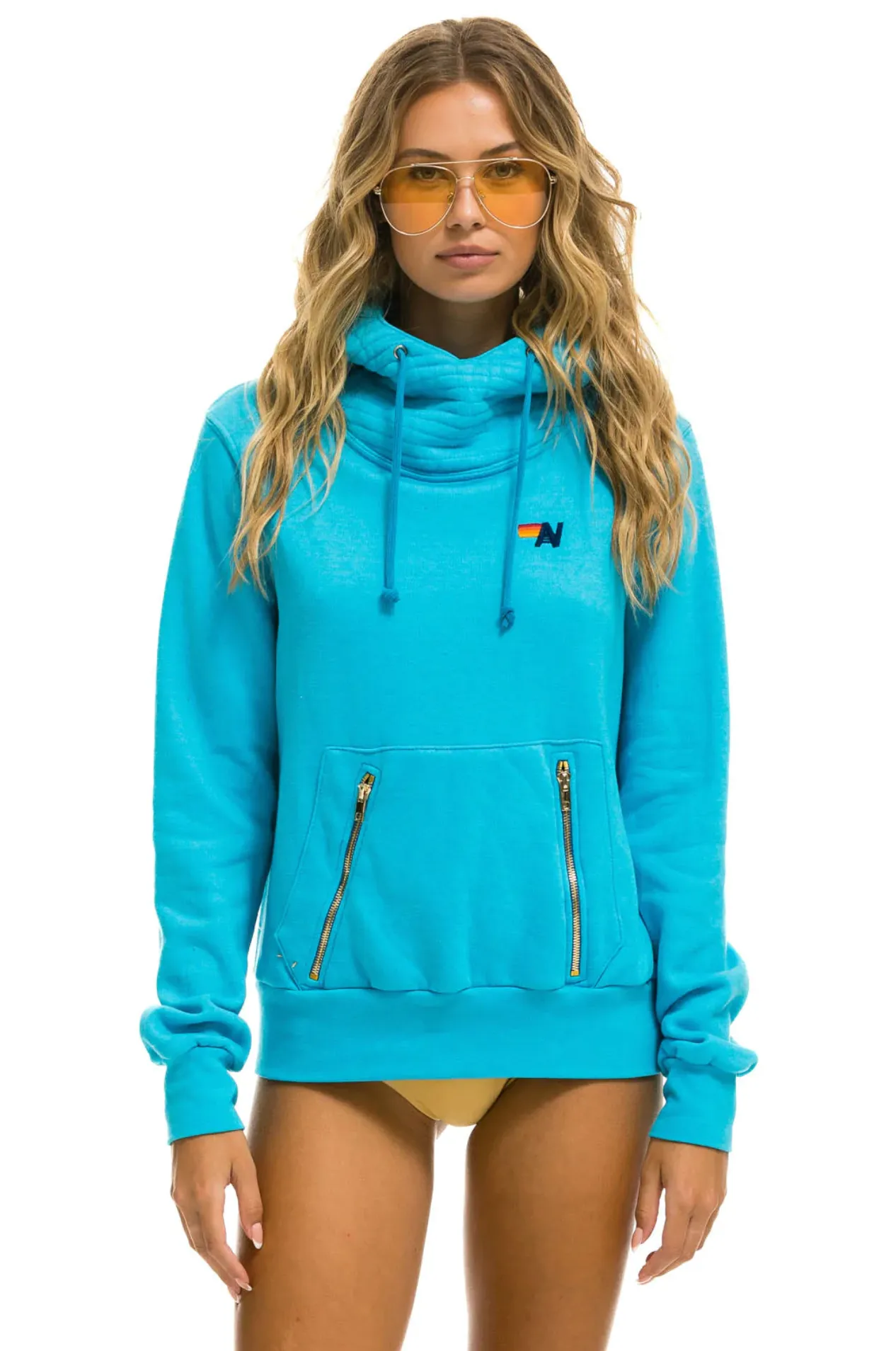 Aviator Nation NINJA PULLOVER UNISEX HOODIE - NEON BLUE