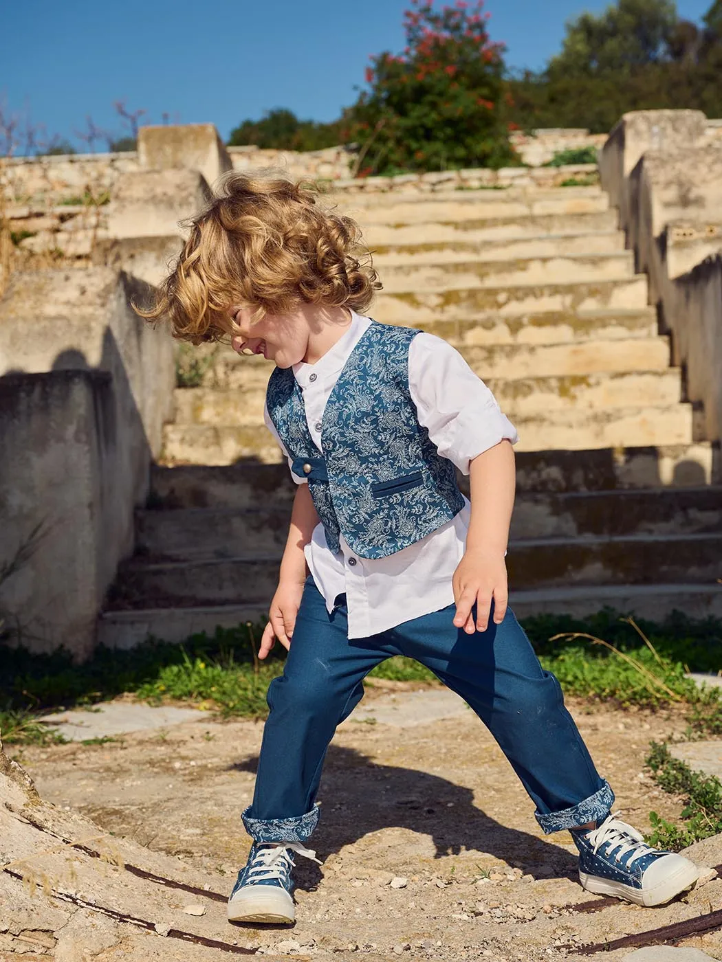 Baptism Cotton outfit 4pcs for boy blue - WESLEY