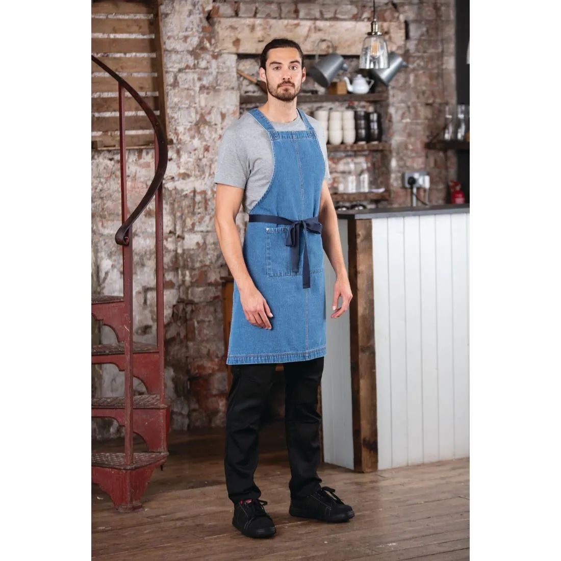 BB694 Southside Denim Bib Apron Light Blue