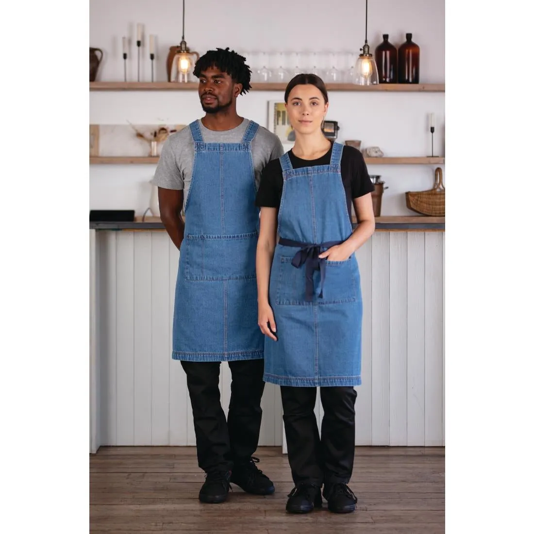 BB694 Southside Denim Bib Apron Light Blue