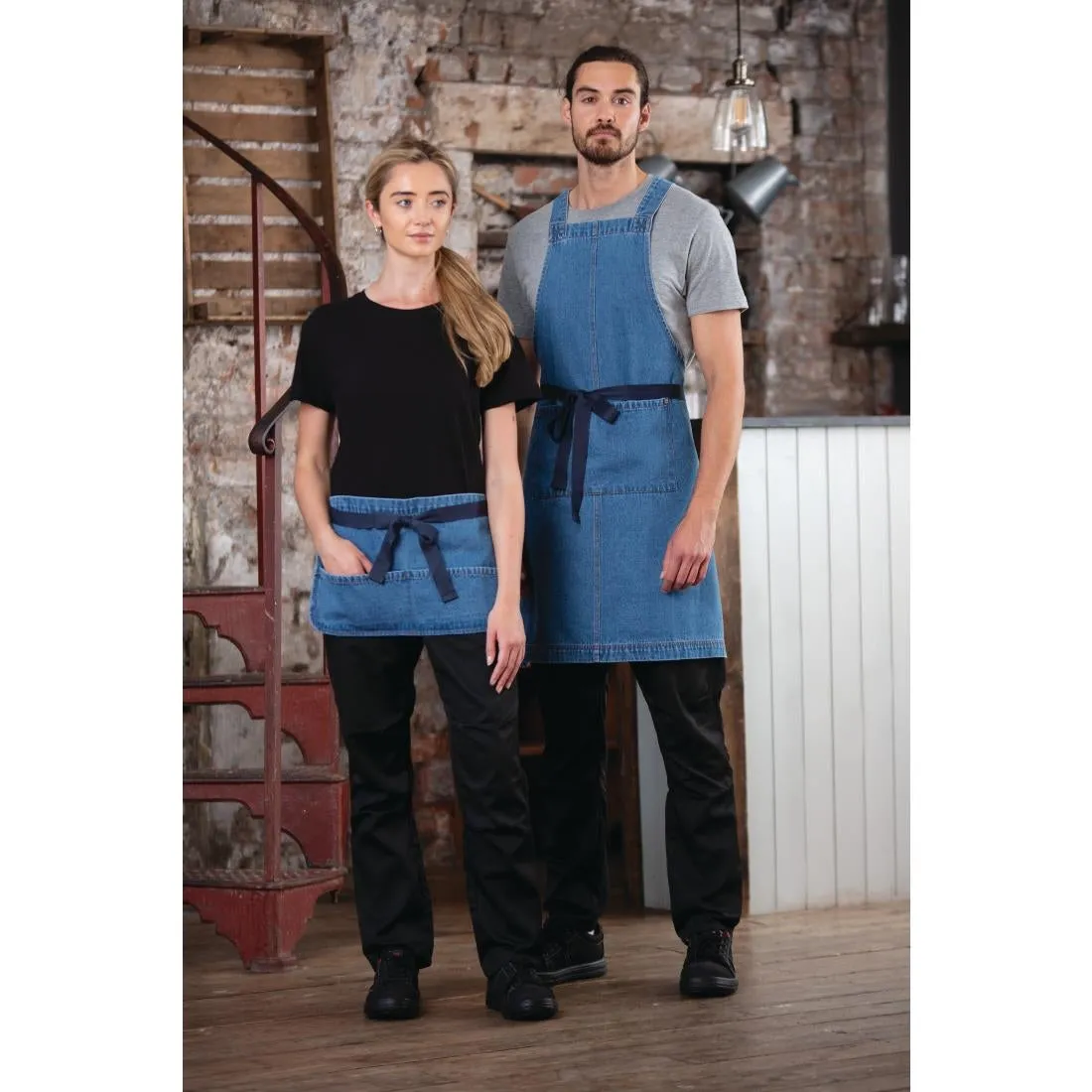 BB694 Southside Denim Bib Apron Light Blue