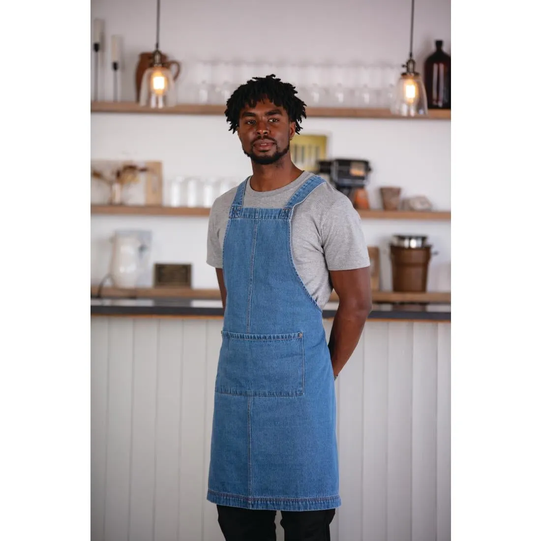 BB694 Southside Denim Bib Apron Light Blue