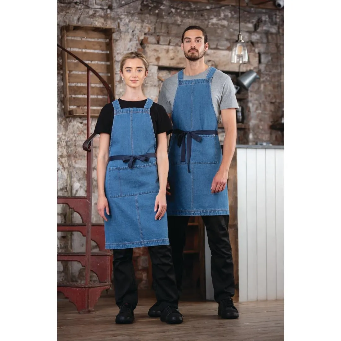 BB694 Southside Denim Bib Apron Light Blue