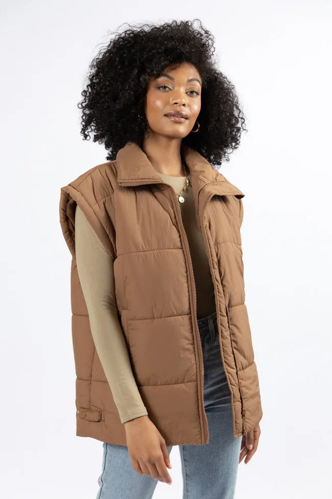 Best Bet Brown Oversized Puffer Vest SALE