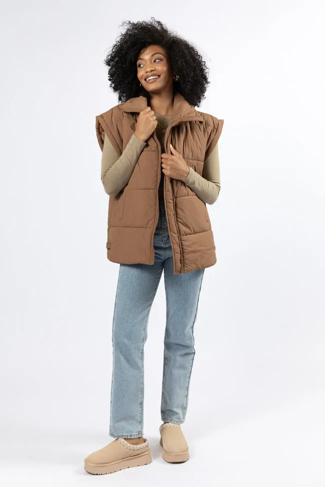 Best Bet Brown Oversized Puffer Vest SALE