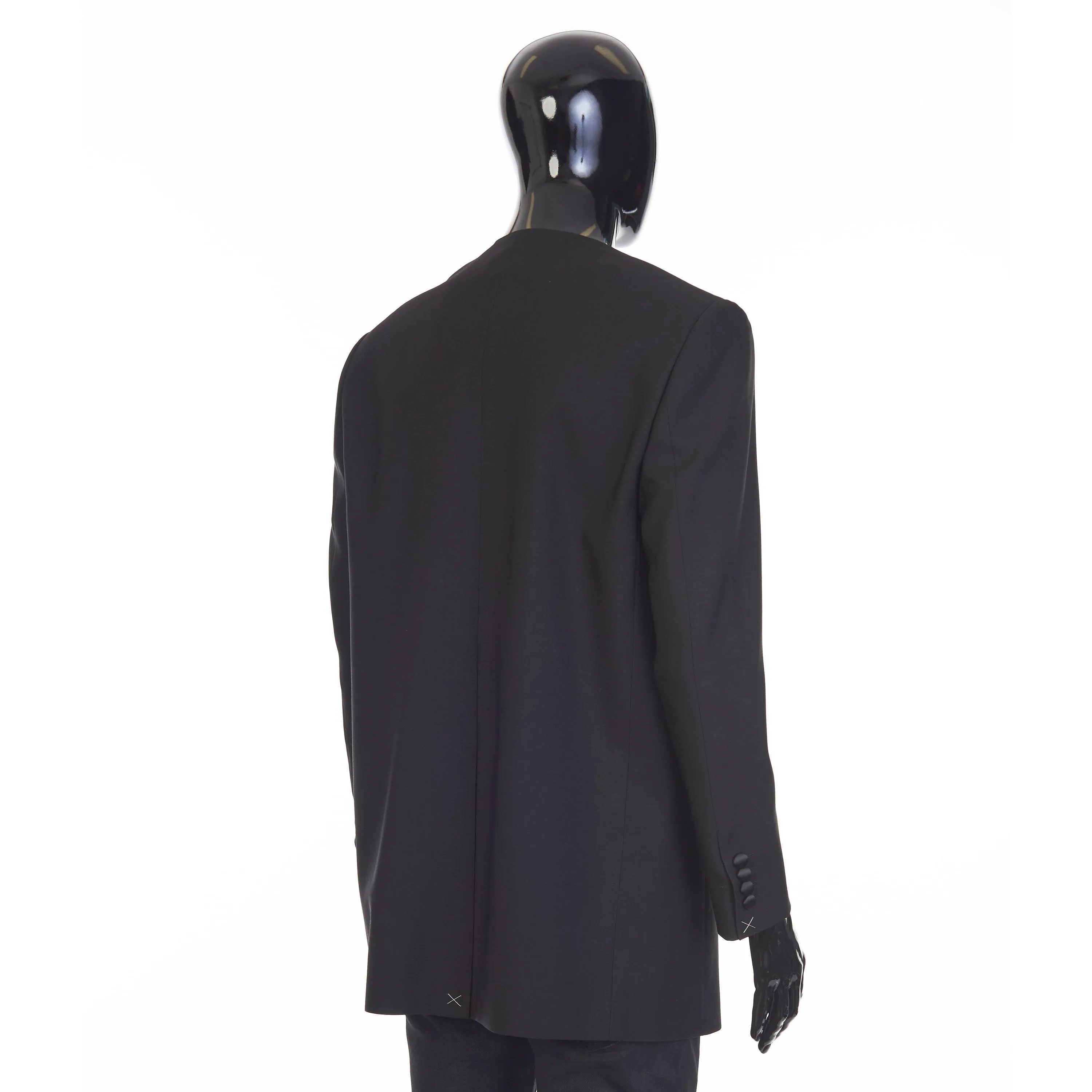 Black Boxy Tux Jacket - Stone/Stud Embroidery, Grain De Poudre Wool