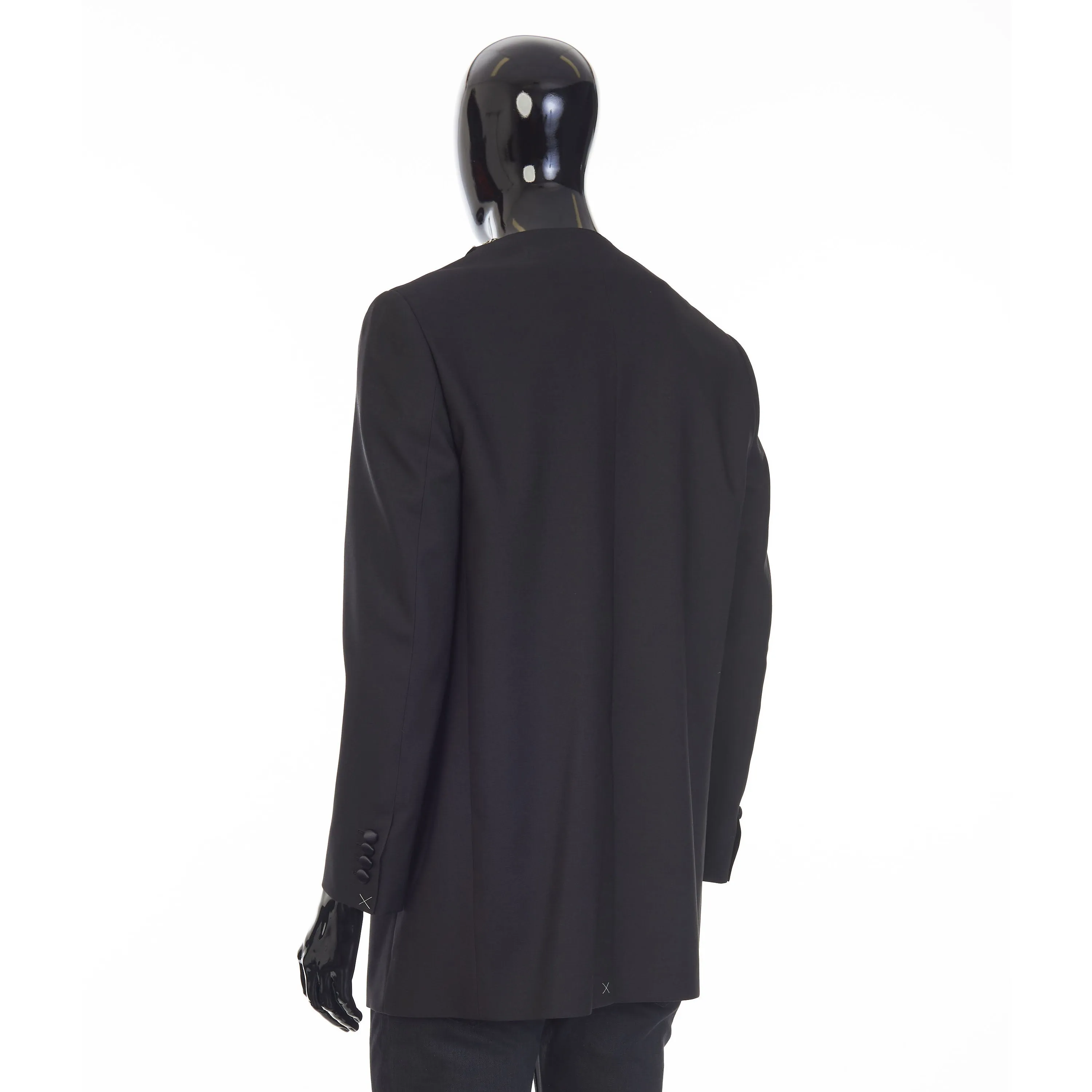 Black Boxy Tux Jacket - Stone/Stud Embroidery, Grain De Poudre Wool