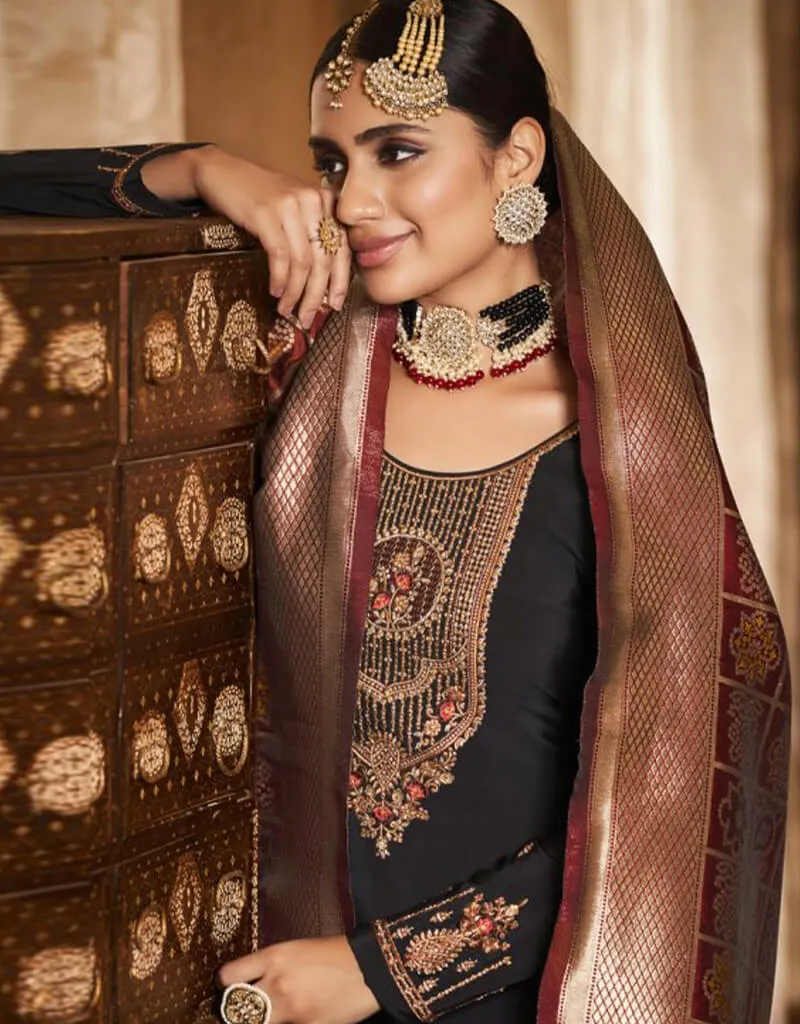 Black Chudidar style Suit Crepe Silk