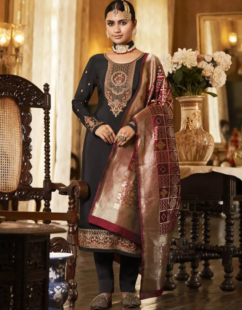 Black Chudidar style Suit Crepe Silk