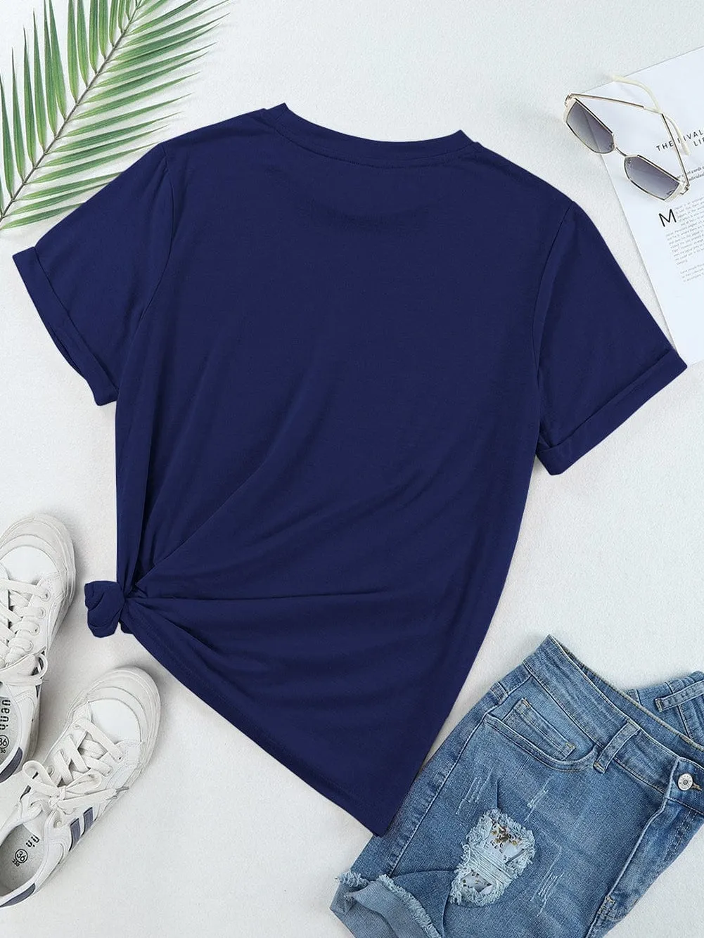 Blue Chic Round Neck Casual Tee