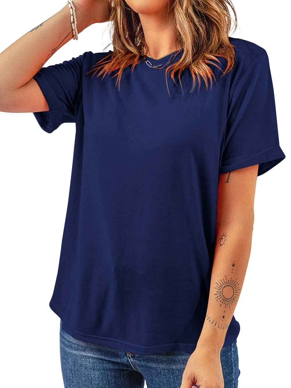 Blue Chic Round Neck Casual Tee