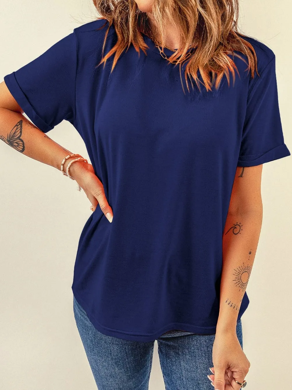 Blue Chic Round Neck Casual Tee