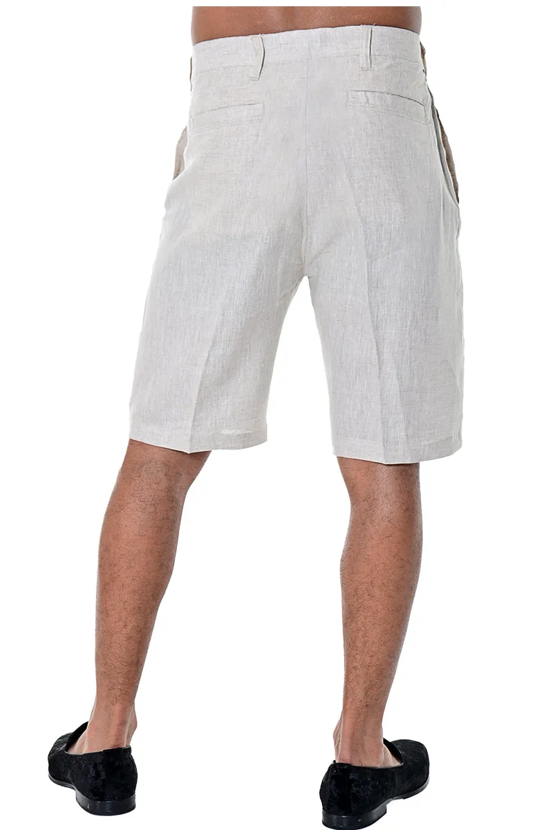 Bohio Mens 100% Linen Casual Flat Front Summer Linen Shorts in (5) Colors - MLH40