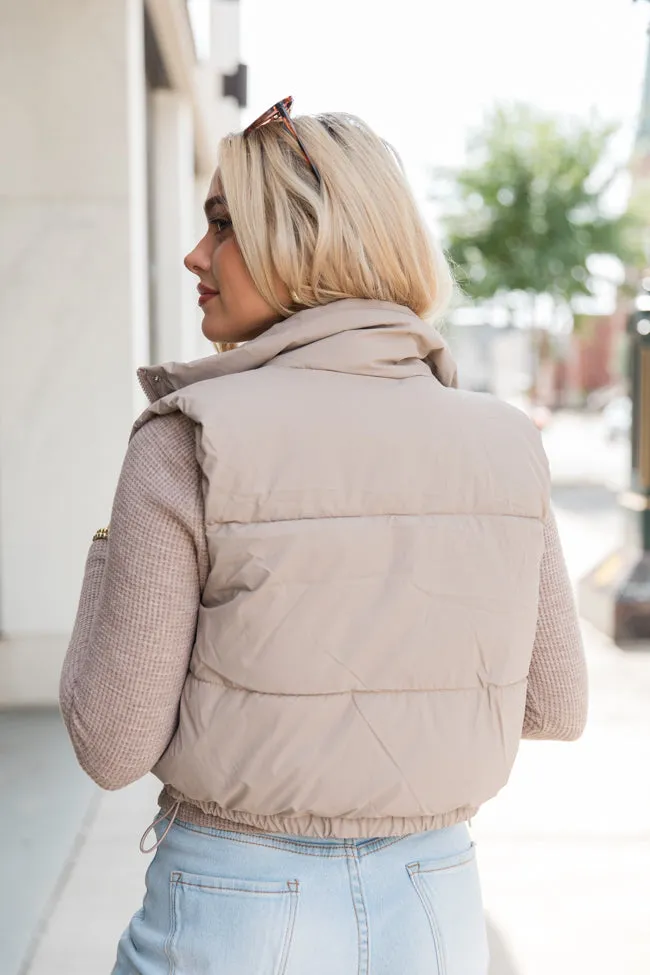 Bunny Slopes Taupe Soft Coated Cropped Puffer Vest SALE