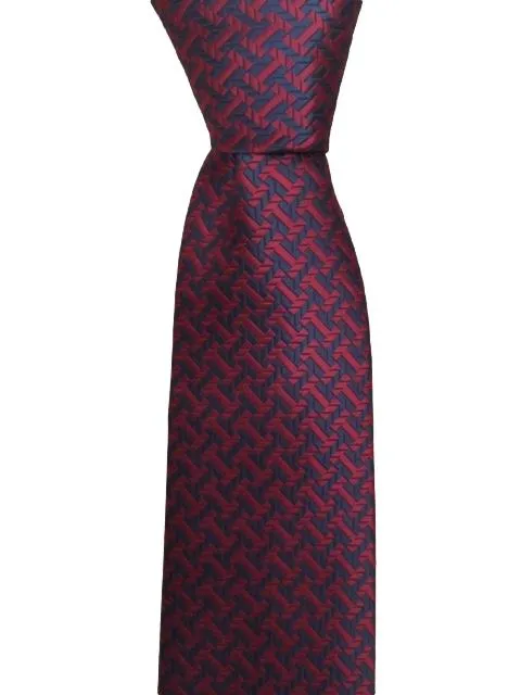 Burgundy & Navy Blue Geometric Tie