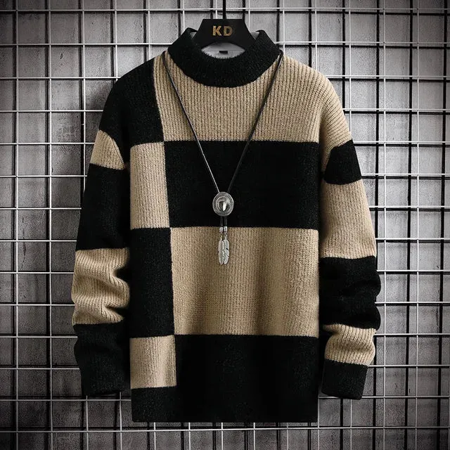 Casual Plaid Contrast Knitted Sweater