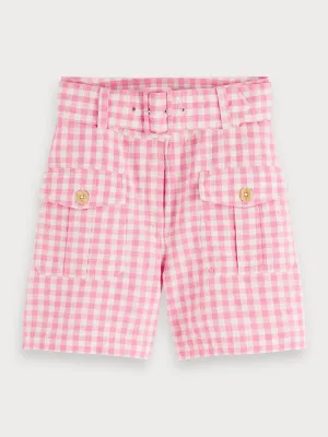 Checked Linen Blend Shorts in Combo O