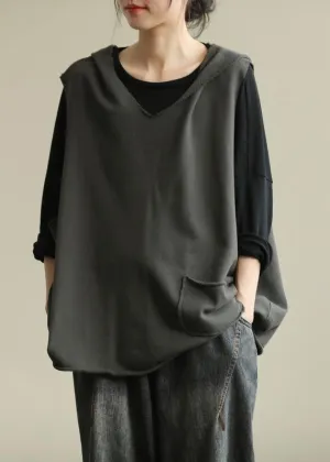 Chic hooded sleeveless tops women Work gray blouse