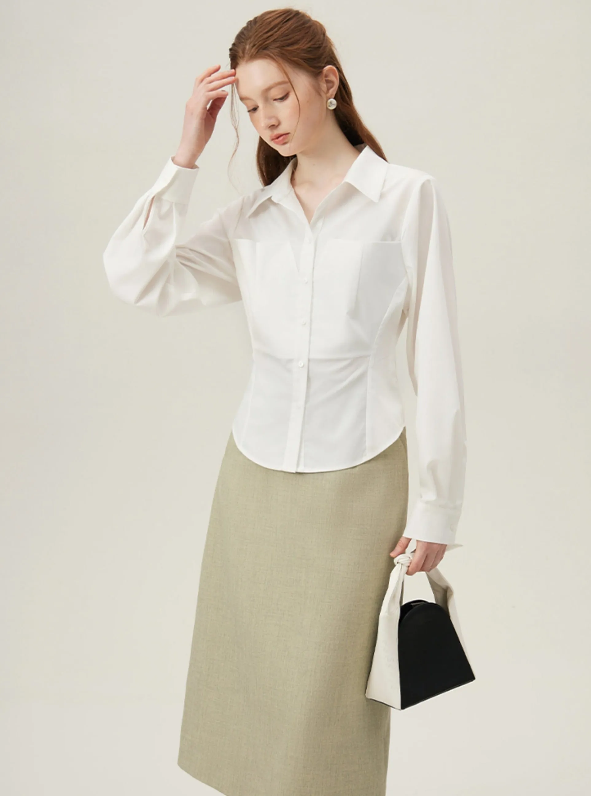 Chic White Waist-Defined Shirt