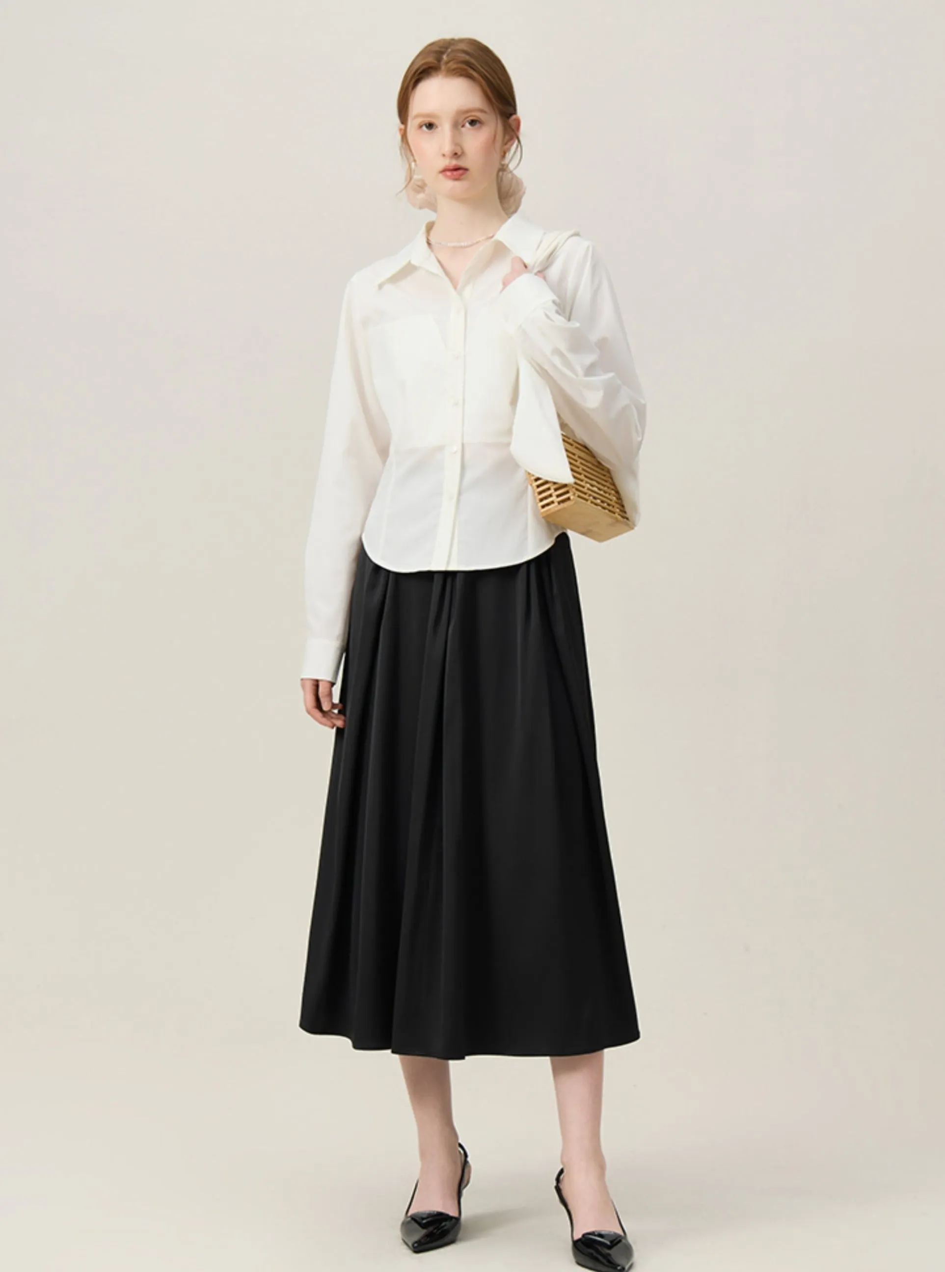 Chic White Waist-Defined Shirt