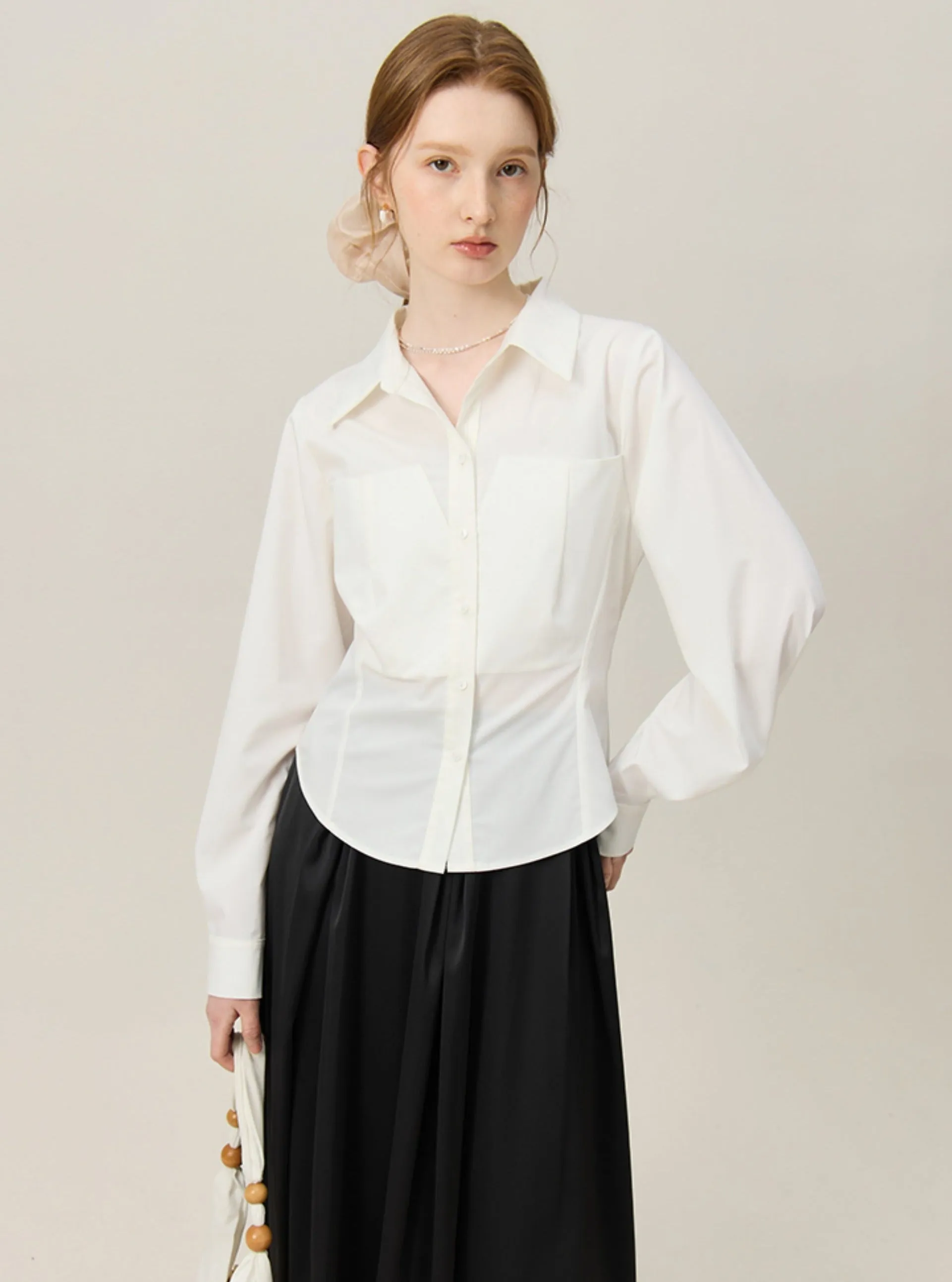 Chic White Waist-Defined Shirt