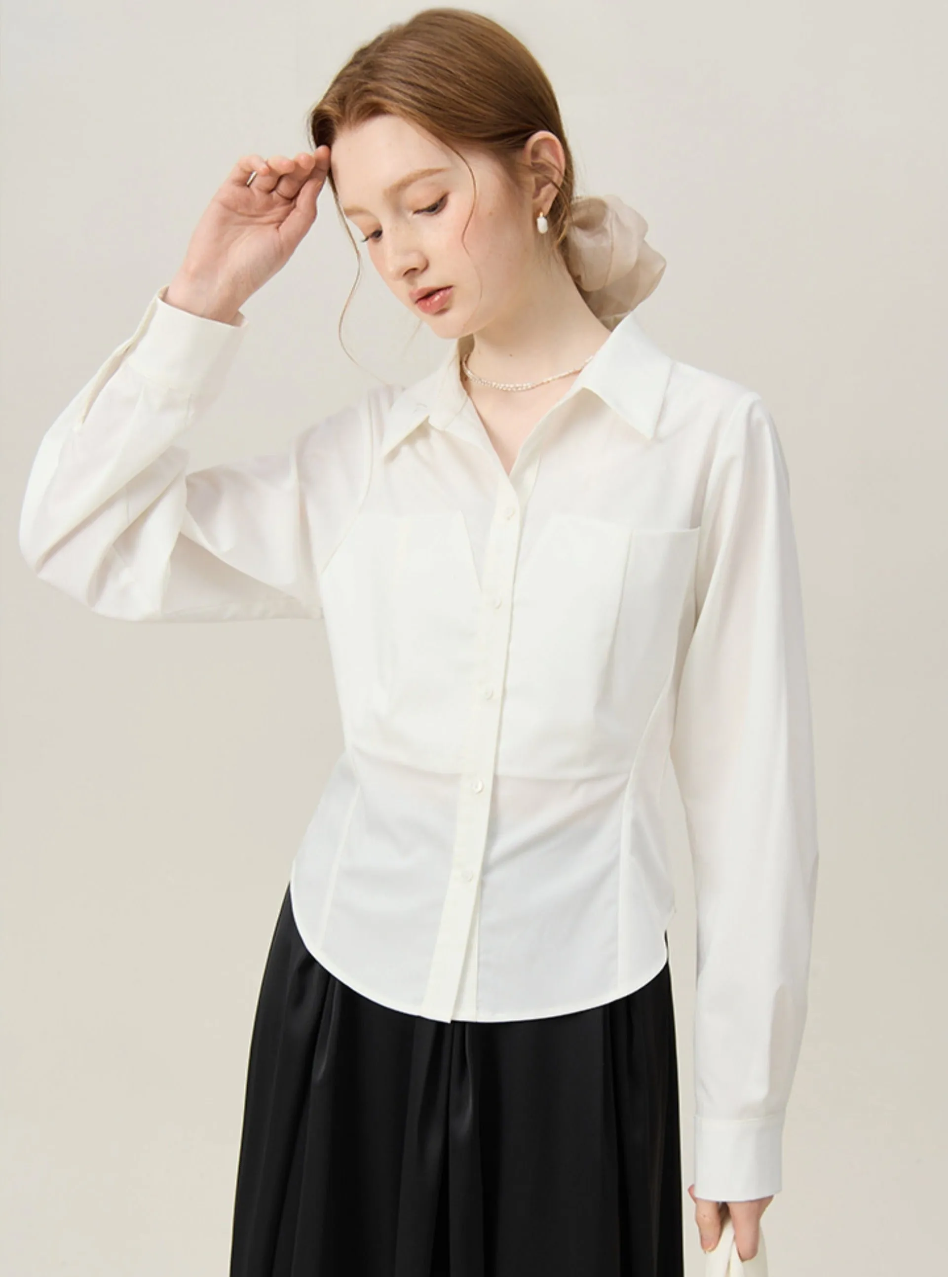 Chic White Waist-Defined Shirt