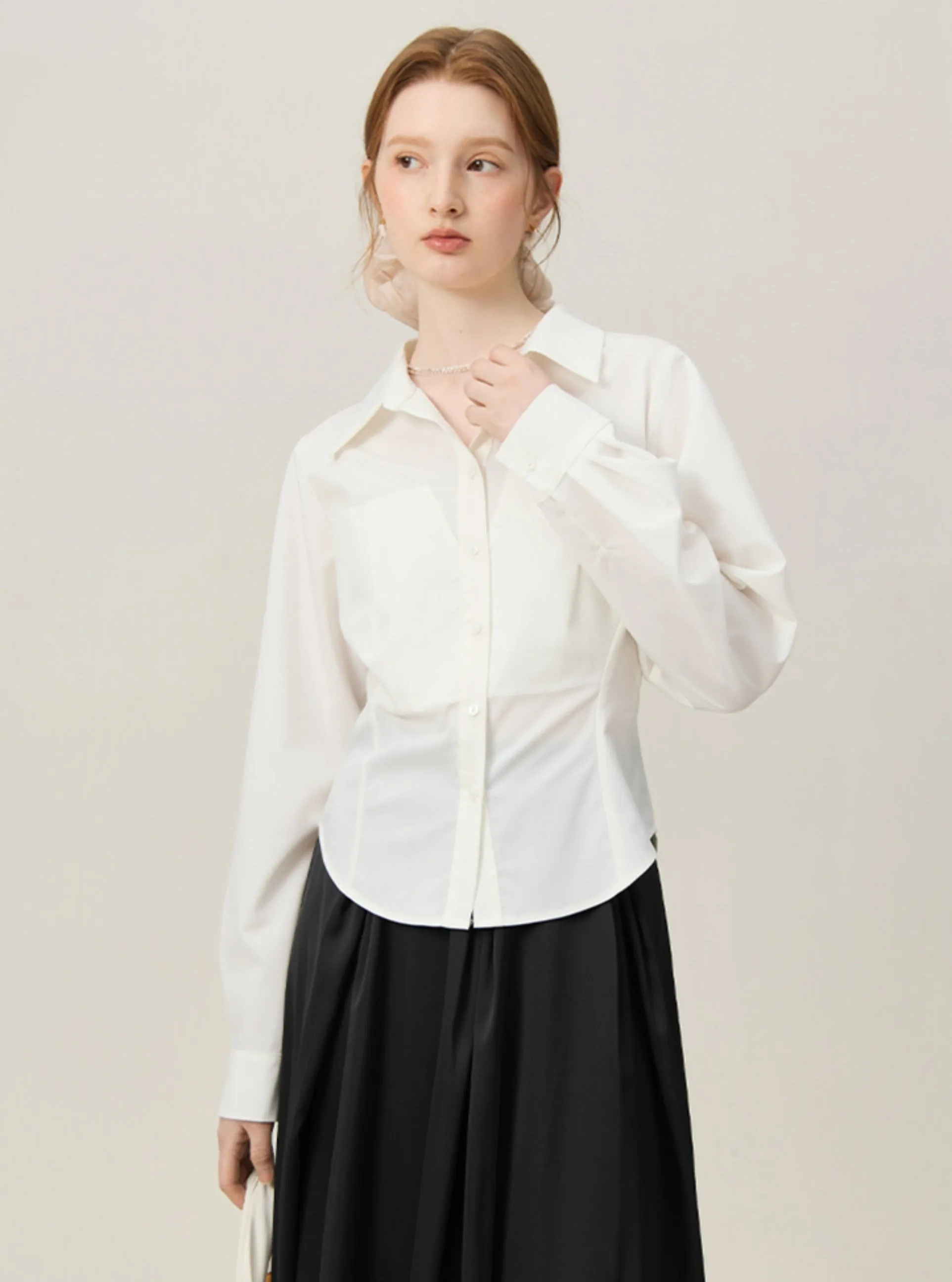 Chic White Waist-Defined Shirt