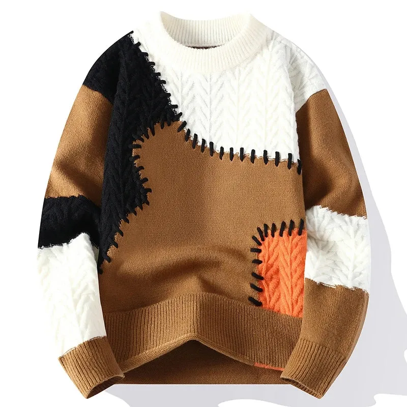 Color Blocked Patchwork Stitched Sweater