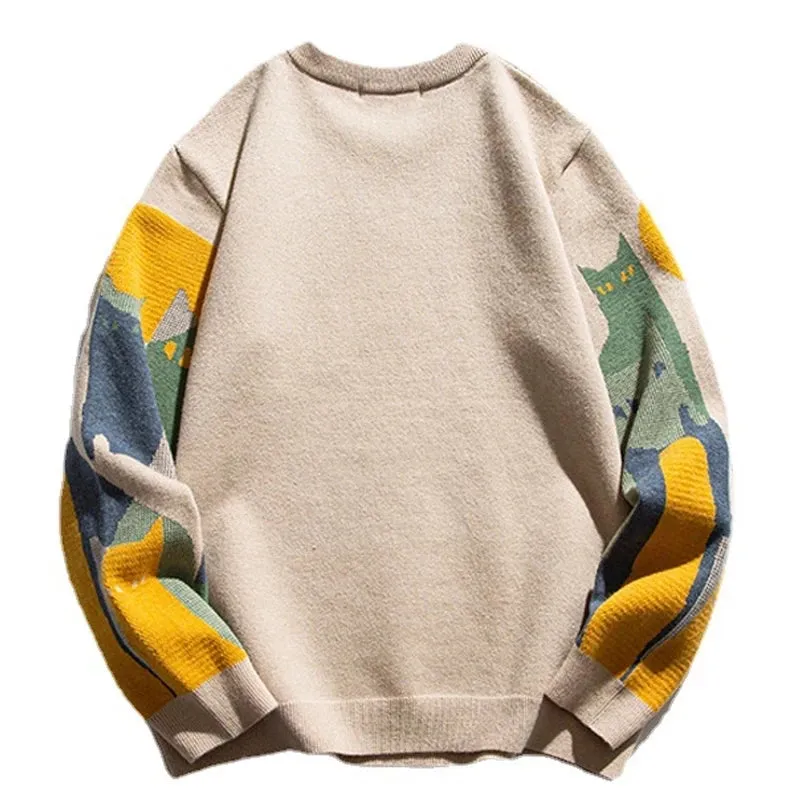 Colorful Cat Print Causal Loose Sweater