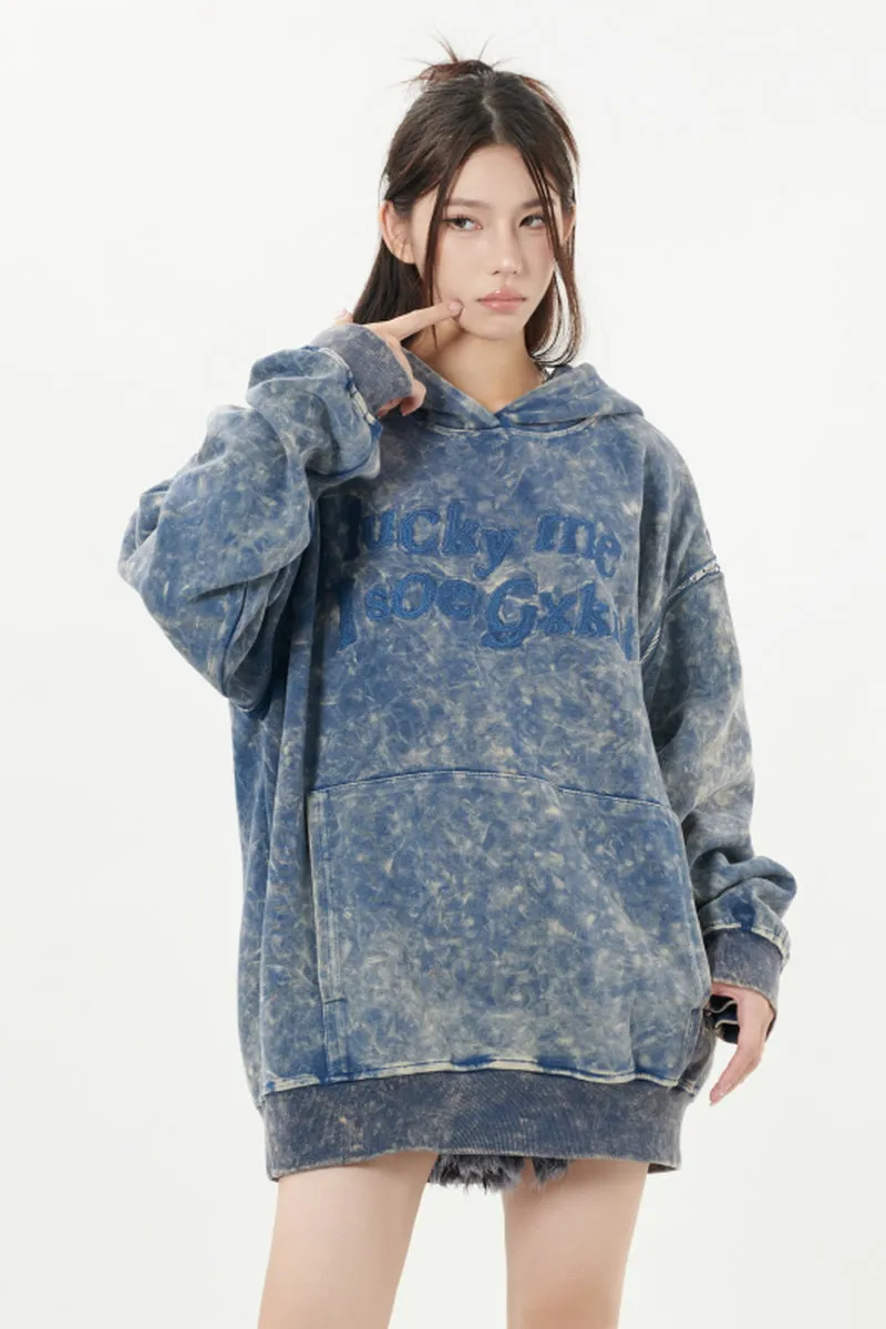 Distressed Lettering Detachable Sleeve Hoodie