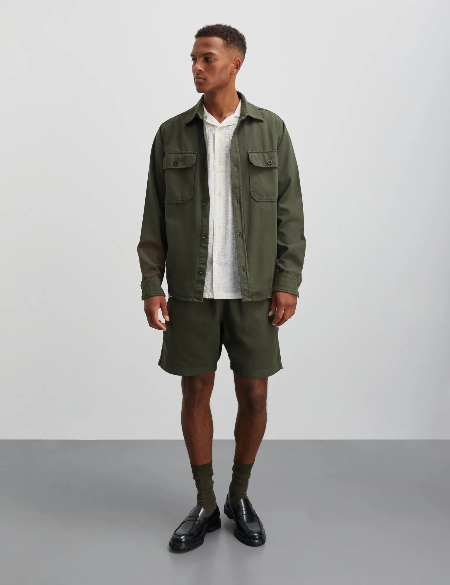 Dyed Canvas Beach Shorts, Olive Night