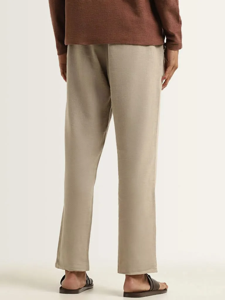 ETA Beige Self-Patterned Cotton Relaxed Fit Chinos