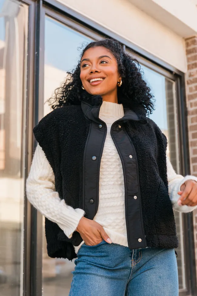 Feel It All Black Oversized Sherpa Vest SALE