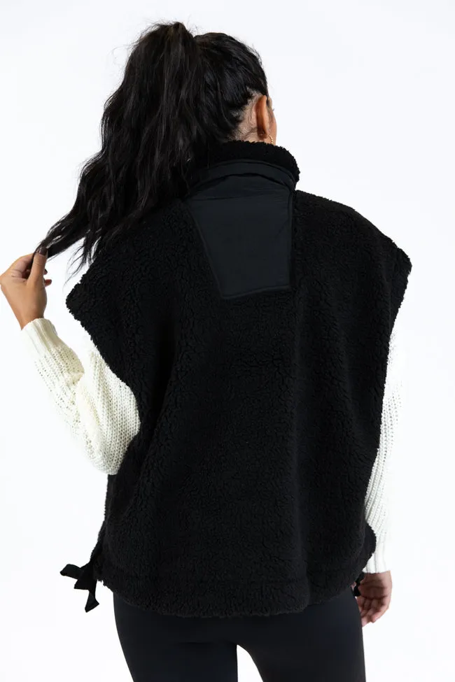 Feel It All Black Oversized Sherpa Vest SALE