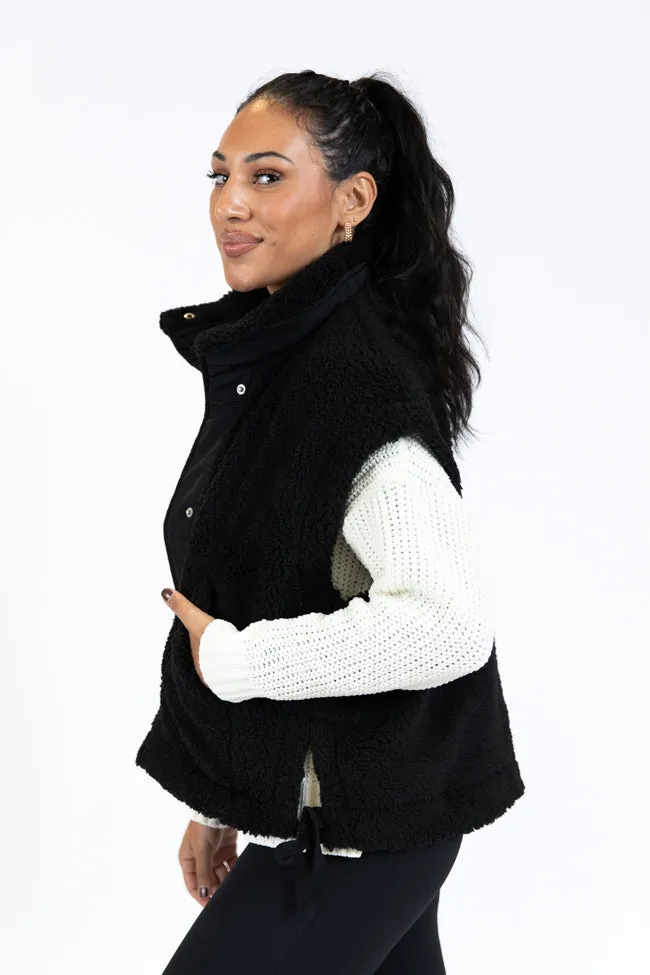 Feel It All Black Oversized Sherpa Vest SALE