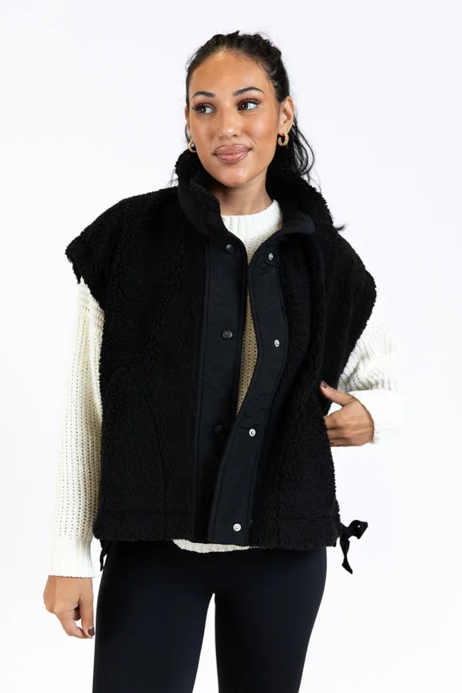 Feel It All Black Oversized Sherpa Vest SALE