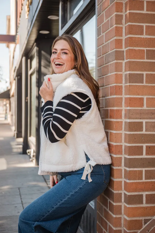 Feel It All White Oversized Sherpa Vest SALE