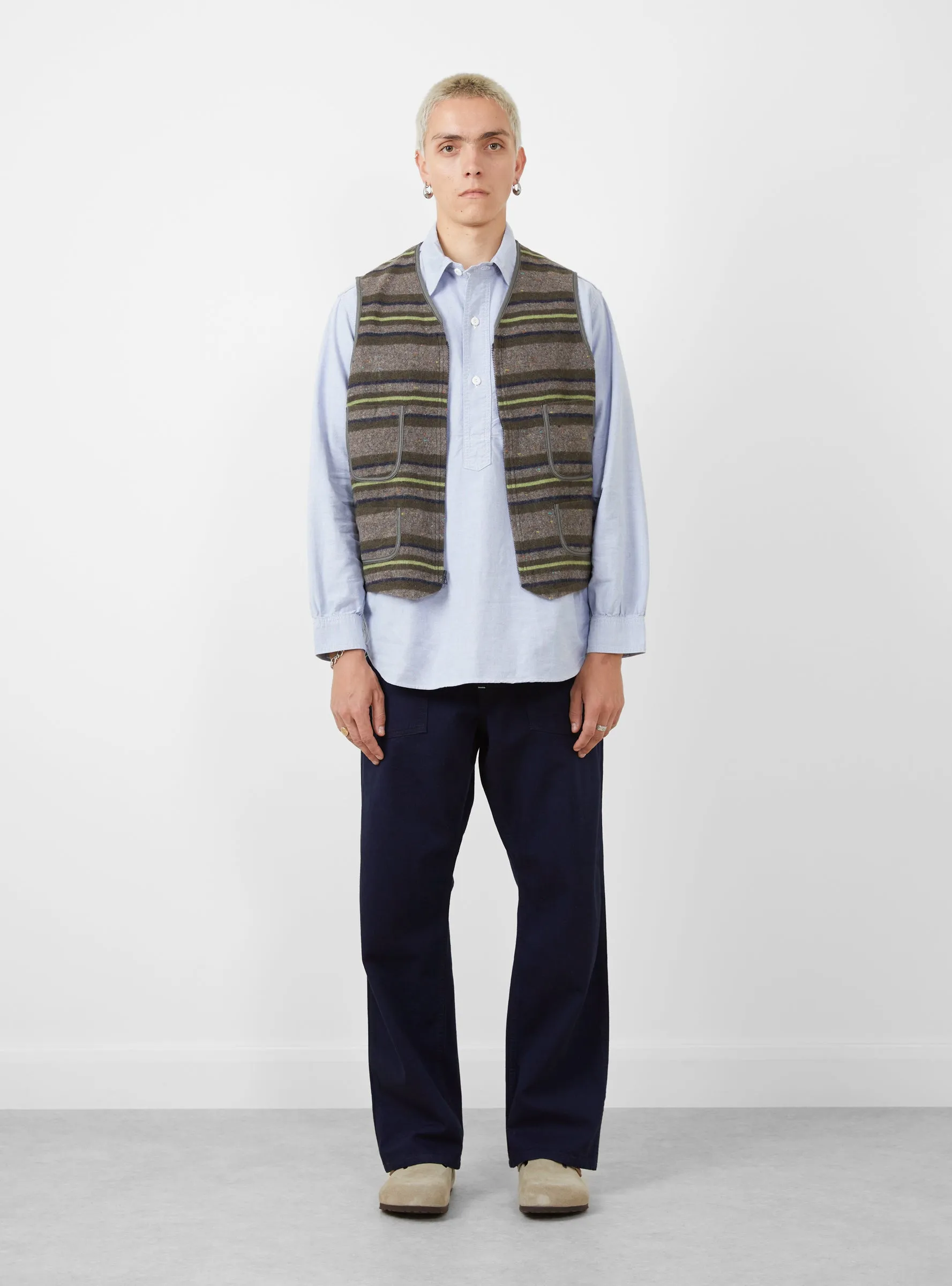 Fleece Vest Trashed Wool Green Stripe