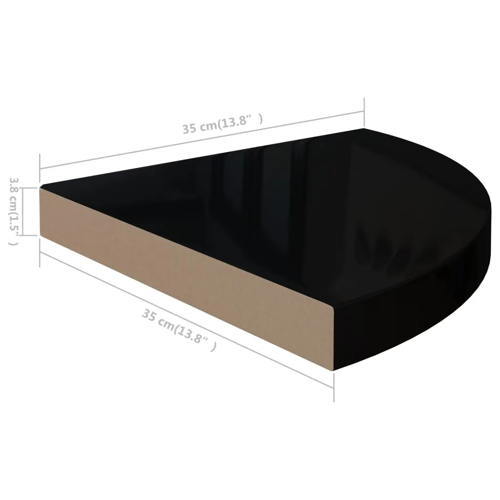 Floating Corner Shelf High Gloss Black 35x35x3.8 cm MDF