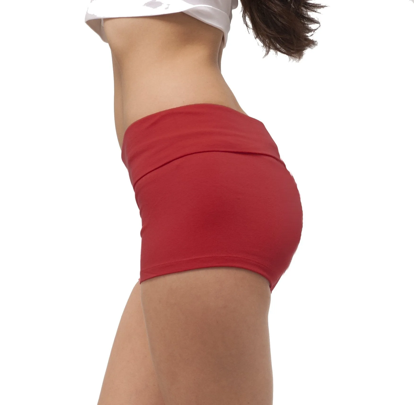 Fold Over Waist Band Contrast Yoga Fold Over Shorts