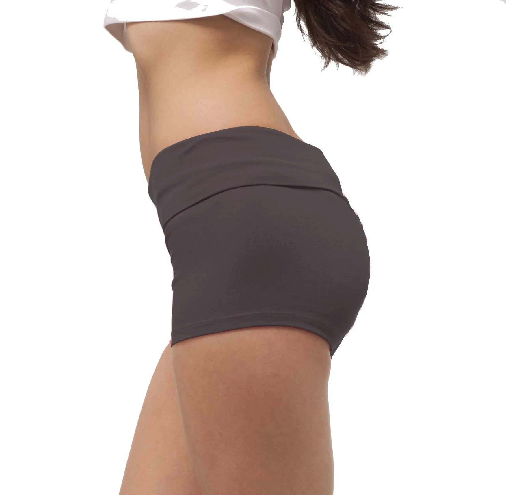 Fold Over Waist Band Contrast Yoga Fold Over Shorts