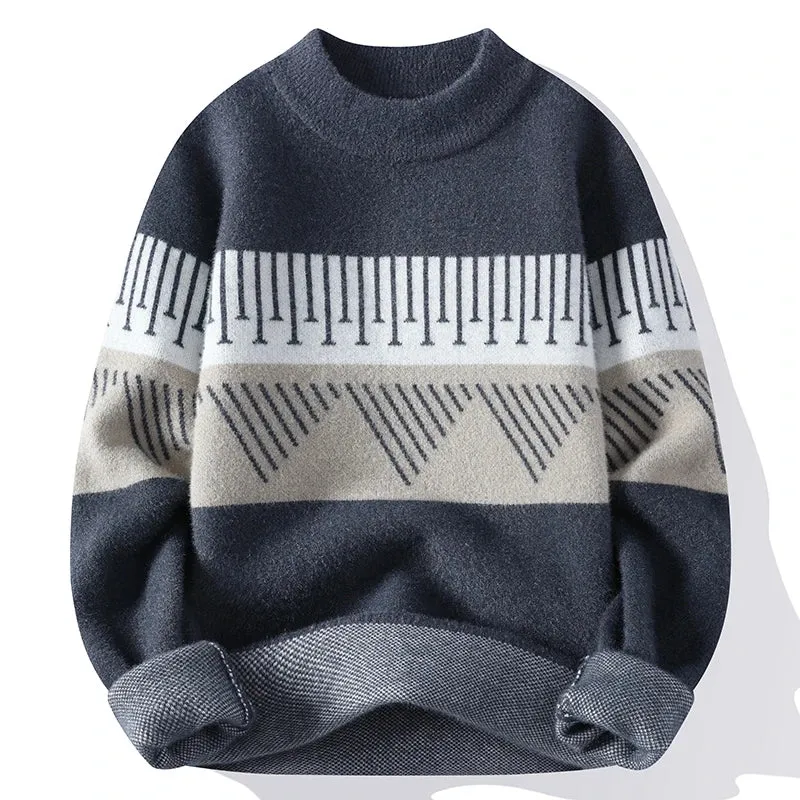 Geometric Pattern O-Neck Sweater