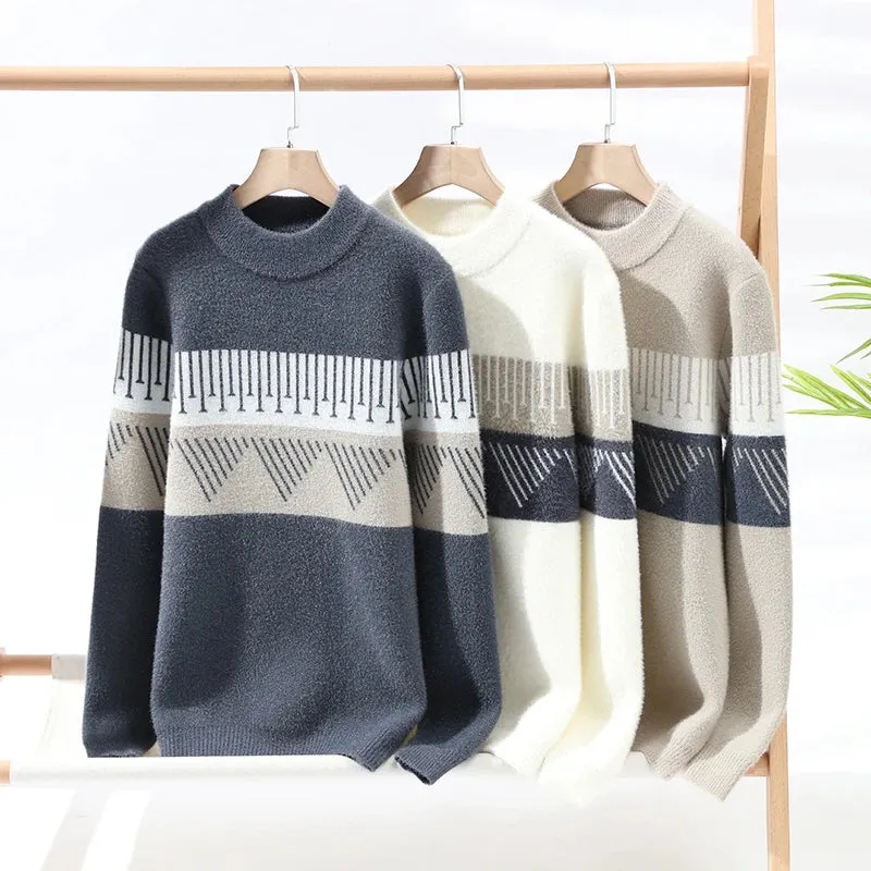 Geometric Pattern O-Neck Sweater