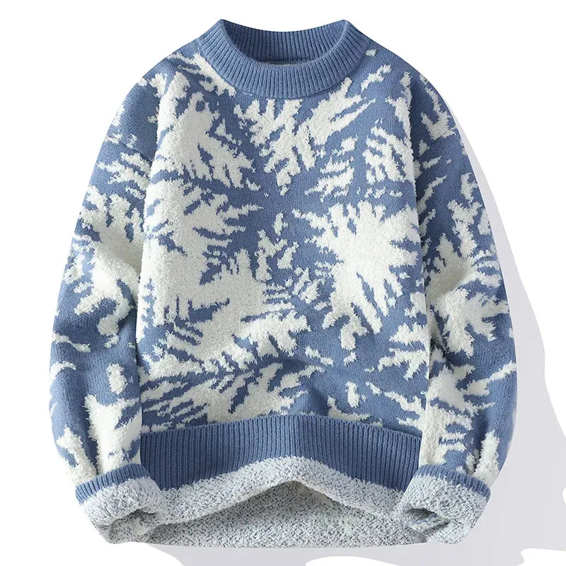 Geometric Printed O-Neck Wool Sweater