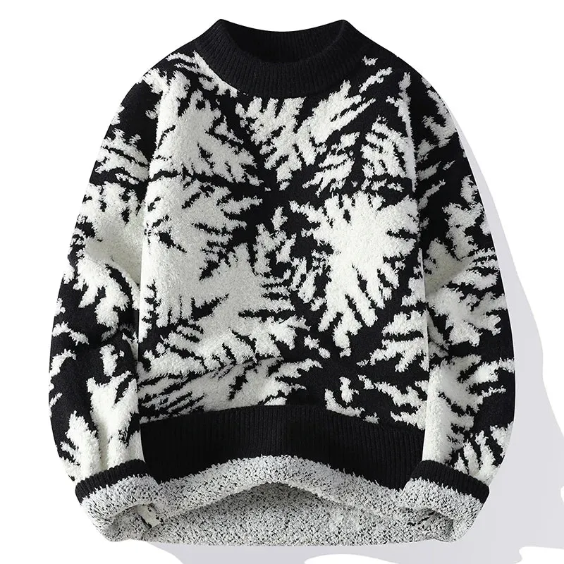 Geometric Printed O-Neck Wool Sweater